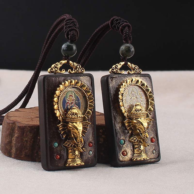 Ebony Wood Elephant God of Fortune Buddha Blessing Necklace String Pendant - image 3