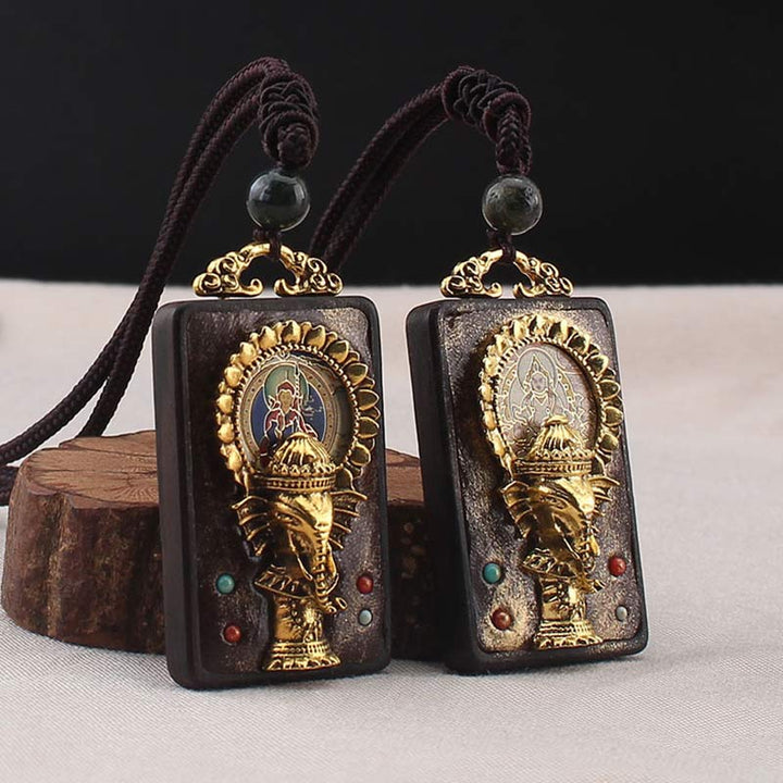 Ebony Wood Elephant God of Fortune Buddha Blessing Necklace String Pendant - image 3