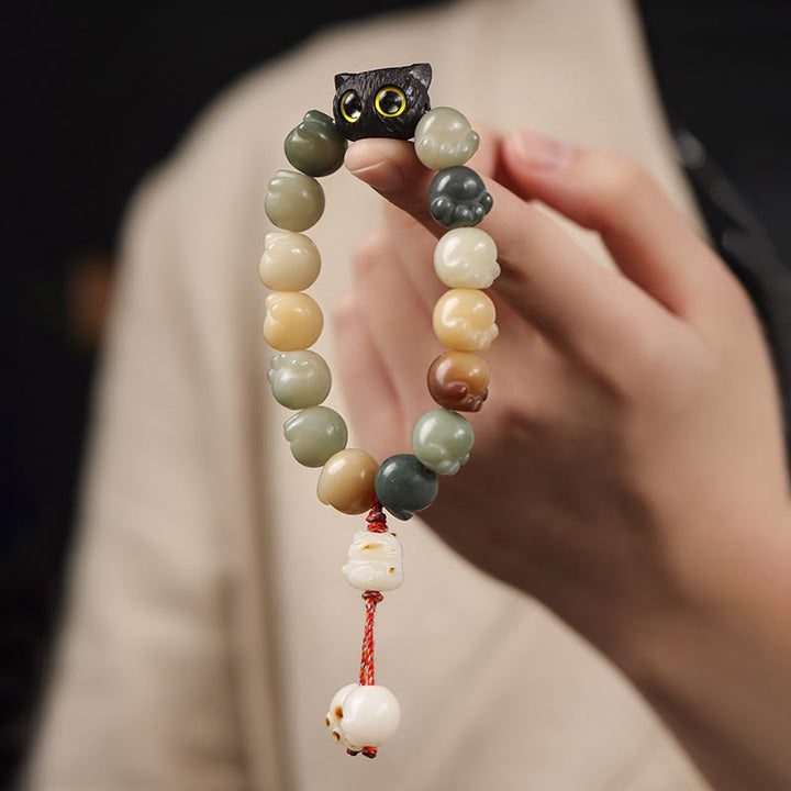 Buddha Stones Natural Bodhi Seed Lovely Paw Ebony Wood Lucky Cat Wisdom Bracelet - image 8