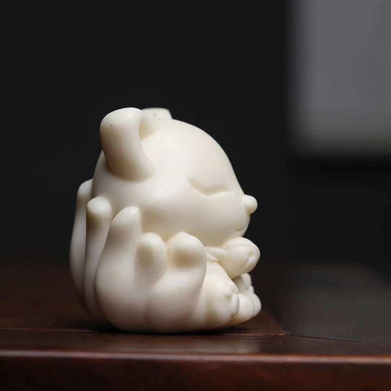 Buddha Stones Mini Nine Tailed Fox Ivory Fruit Sandalwood Green Sandalwood Blessing Decoration - image 3