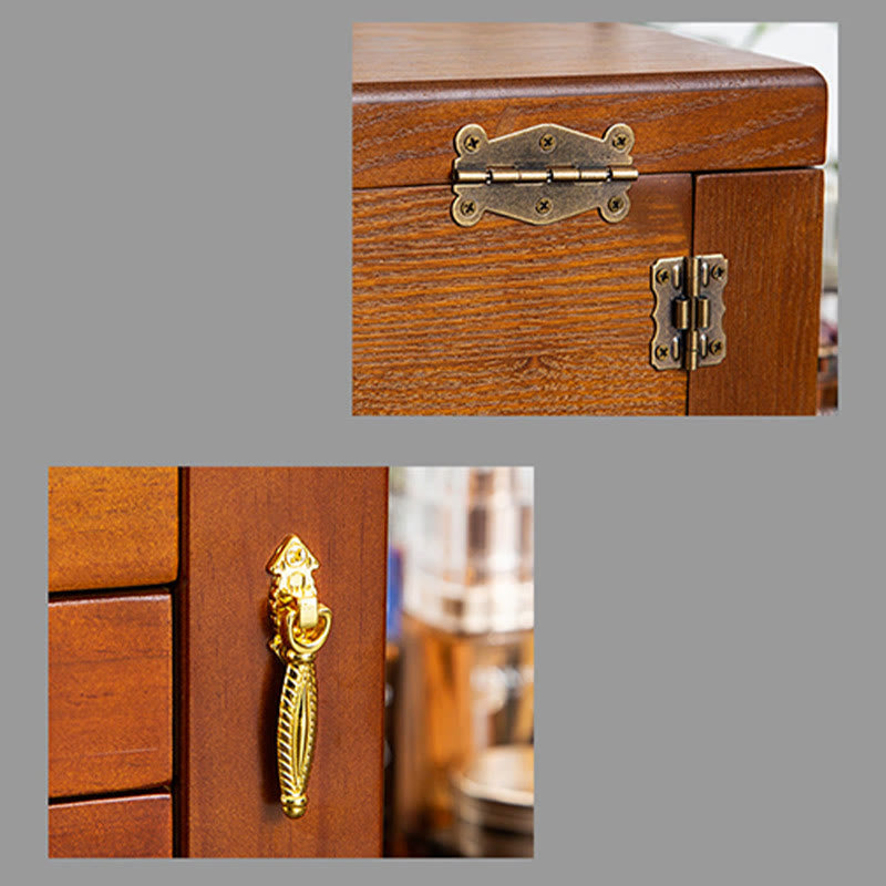 Buddha Stones Vintage Large Capacity Wooden Jewelry Box Jewelry Storage Box With Mirror - image 10