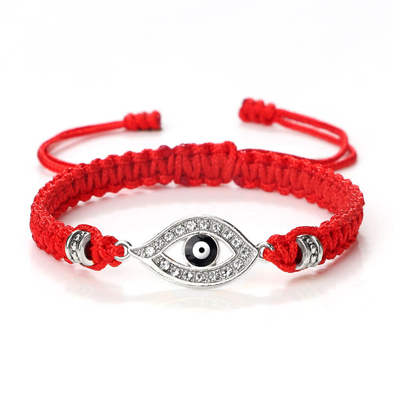 Buddha Stones Evil Eye Keep Away Evil Spirits String Bracelet - Red Black Evil Eye - Silver Border - image 2