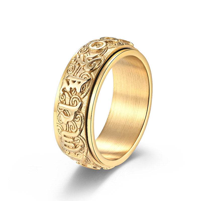 Buddha Stones Om Mani Padme Hum Balance Calm Titanium Steel Ring - image 4