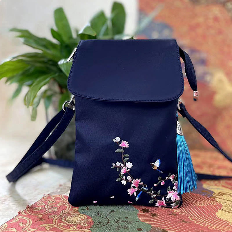 Buddha Stones Waterproof Handmade Embroidered Lotus Flowers Crossbody Bag Shoulder Bag Cellphone Bag - image 7