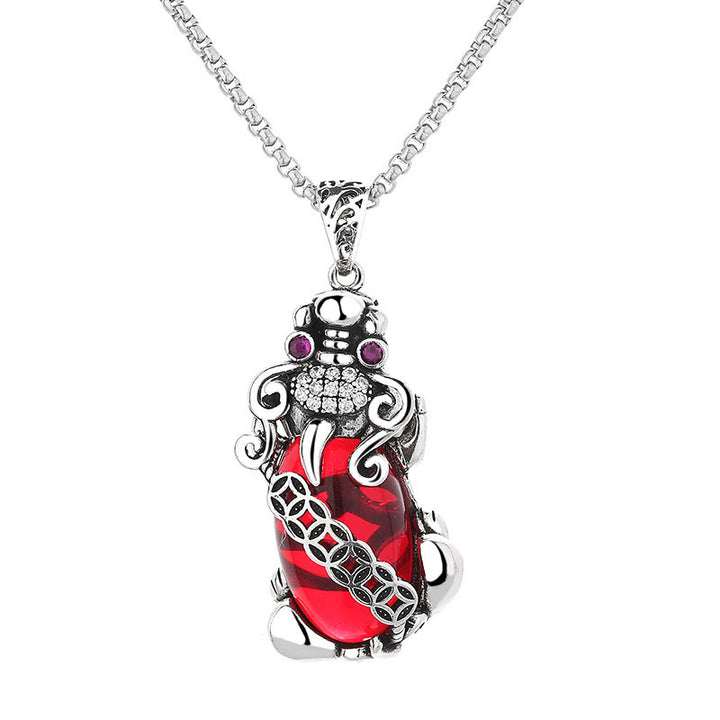 Buddha Stones PiXiu Garnet Copper Coin Wealth Luck Necklace Pendant - image 4