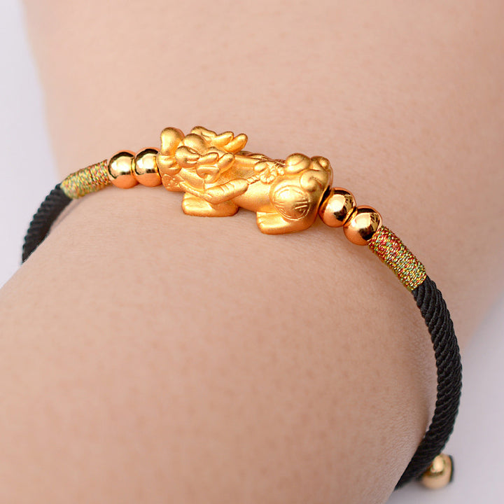 Buddha Stones 24K Gold-Plated PiXiu Luck Red String Bracelet - Black String(Gold)(Wrist Circumference 12-19cm) - 999 Sterling Silver - image 17