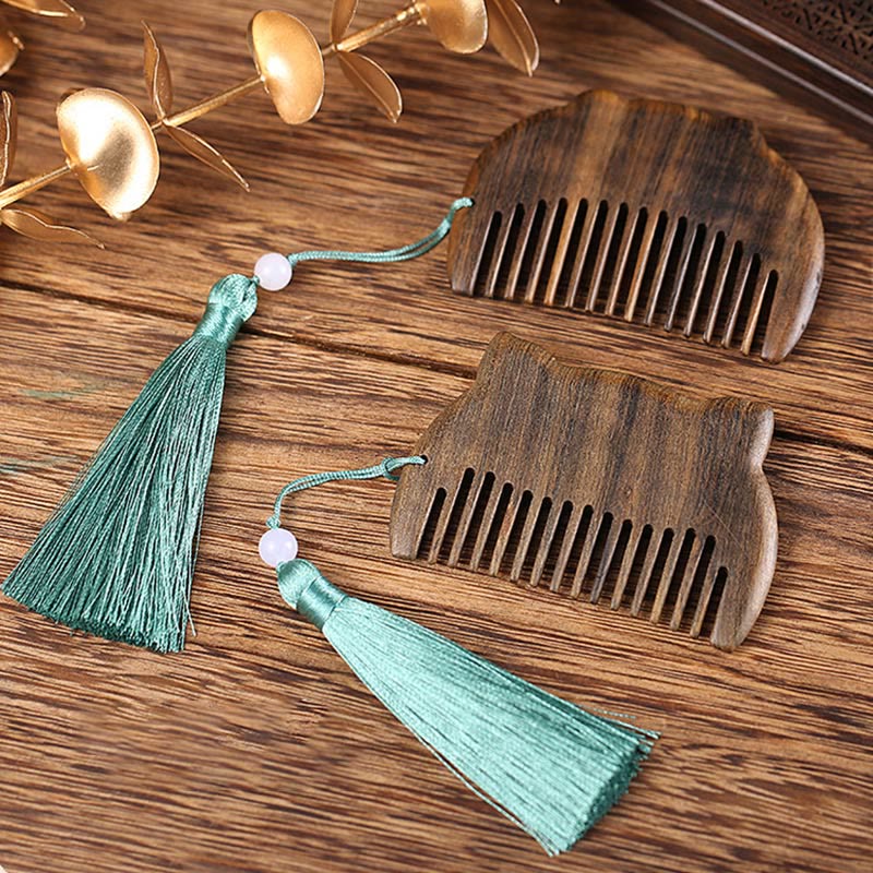 Chinese Zodiac Green Sandalwood Peace Mini Portable Comb - image 4