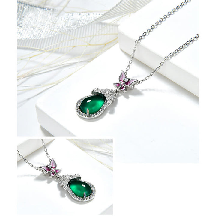 925 Sterling Silver Green Chalcedony Butterfly Zircon Courage Necklace Pendant - image 8