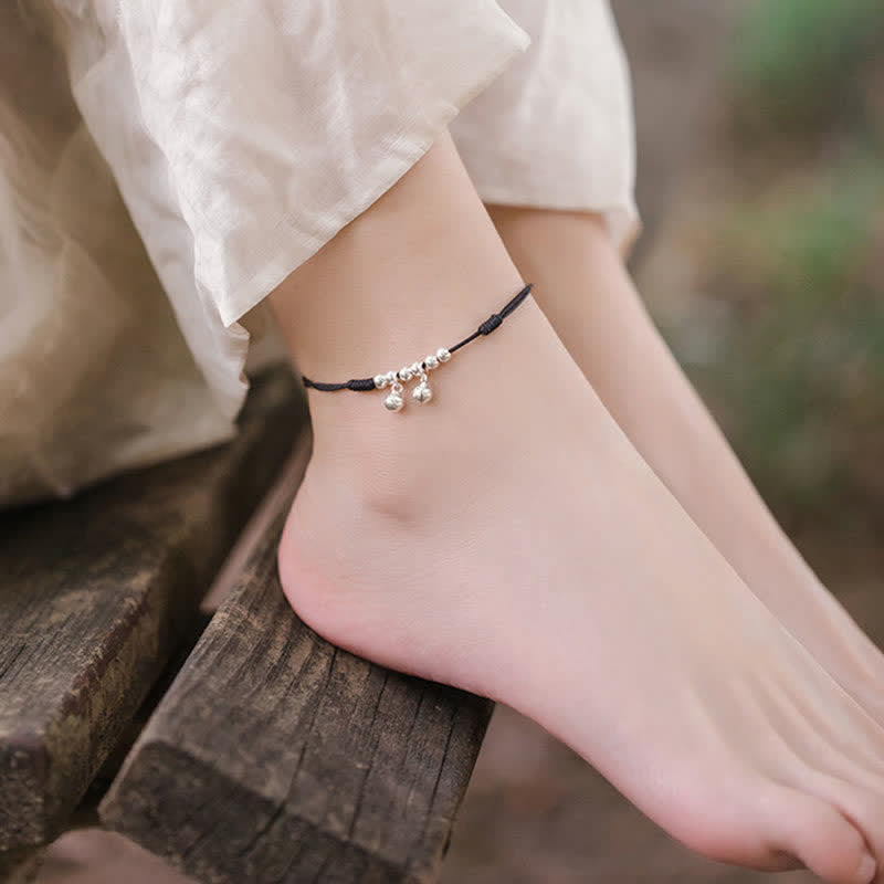 Buddha Stones 925 Sterling Silver Red String Braid Bell Charm Anklet - image 15