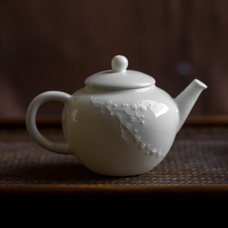 White Plum Pine Bamboo Engraved Design Ceramic Teapot - Plum(150ml) - image 1