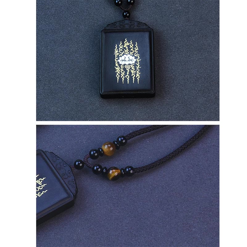 Buddha Stones 999 Sterling Silver Ebony Wood Lotus Inlaid Calm Necklace Pendant - image 4