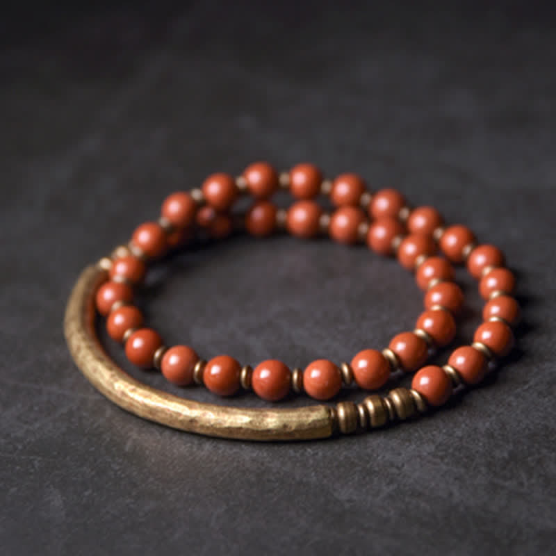 Buddha Stones Red Jasper Moss Agate Black Obsidian Crystal Copper Peace Couple Bracelet - image 8