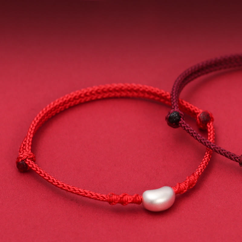Buddha Stones 999 Sterling Silver Bean Design Luck Connection Handmade Braided Bracelet - image 2