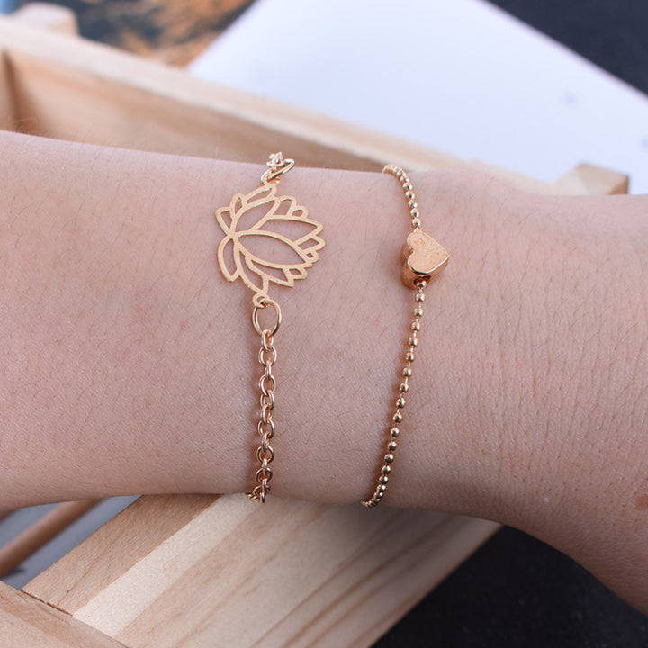 Buddha Stones 2Pcs Lotus Flower Love Heart Enlightenment Bracelet - image 3