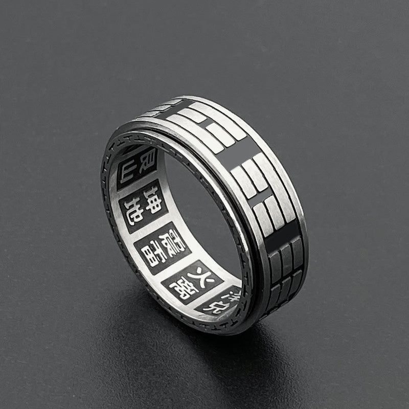 Buddha Stones Bagua Yin Yang Titanium Steel Balance Rotatable Ring - image 13