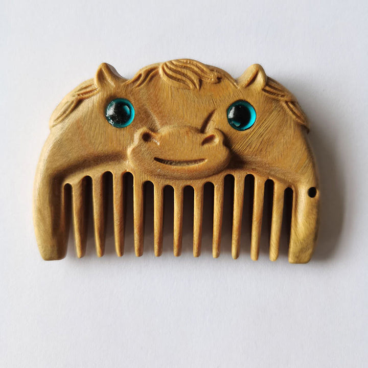Chinese Zodiac Green Sandalwood Peace Mini Portable Comb - Green Sandalwood - Horse - image 27