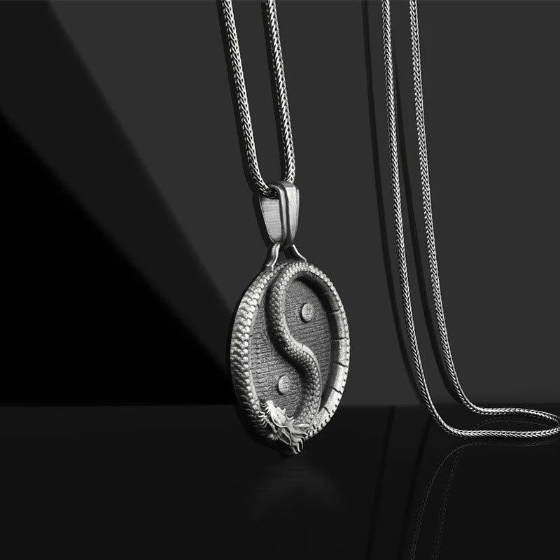 Buddha Stones Pure Tin Yin Yang Dragon Luck Strength Necklace Pendant - image 1