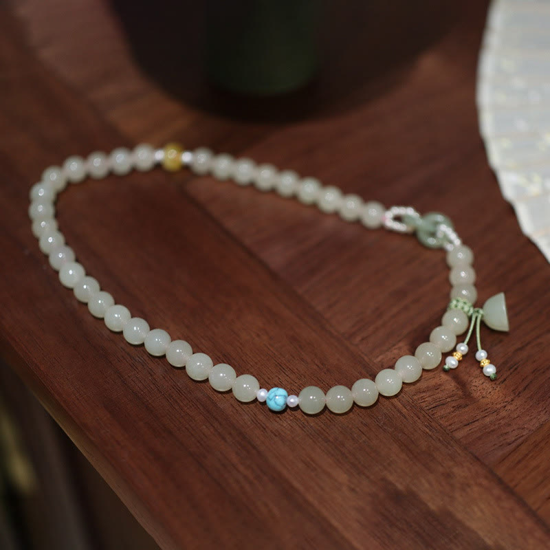 Buddha Stones 925 Sterling Silver Hetian Jade Double Peace Buckle Lotus Luck Double Wrap Bracelet - image 7