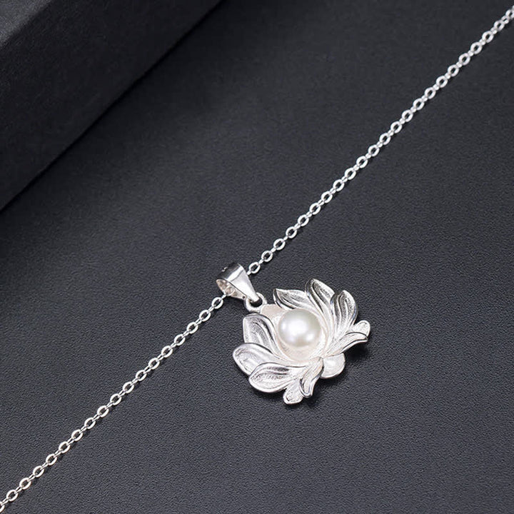 Buddha Stones 925 Sterling Silver Lotus Flower Pearl Wealth Necklace Pendant - image 7