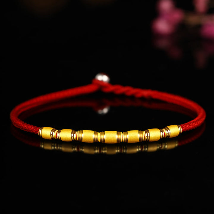 Buddha Stones 999 Gold Lucky Bead Eight Thread Peace Knot Red Rope Bracelet - Seven Gold Beads - 24cm - image 9