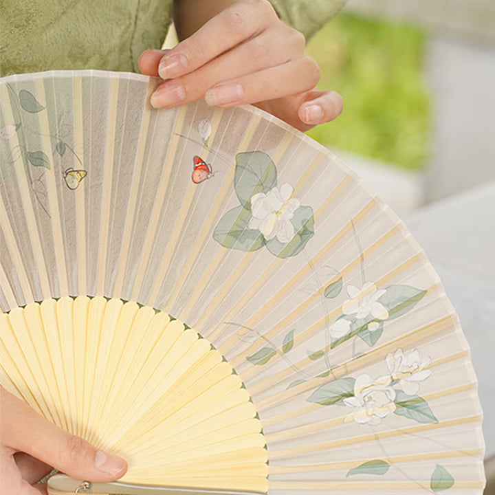 Buddha Stones Jasmine Flowers Handheld Bamboo Folding Fan - image 3