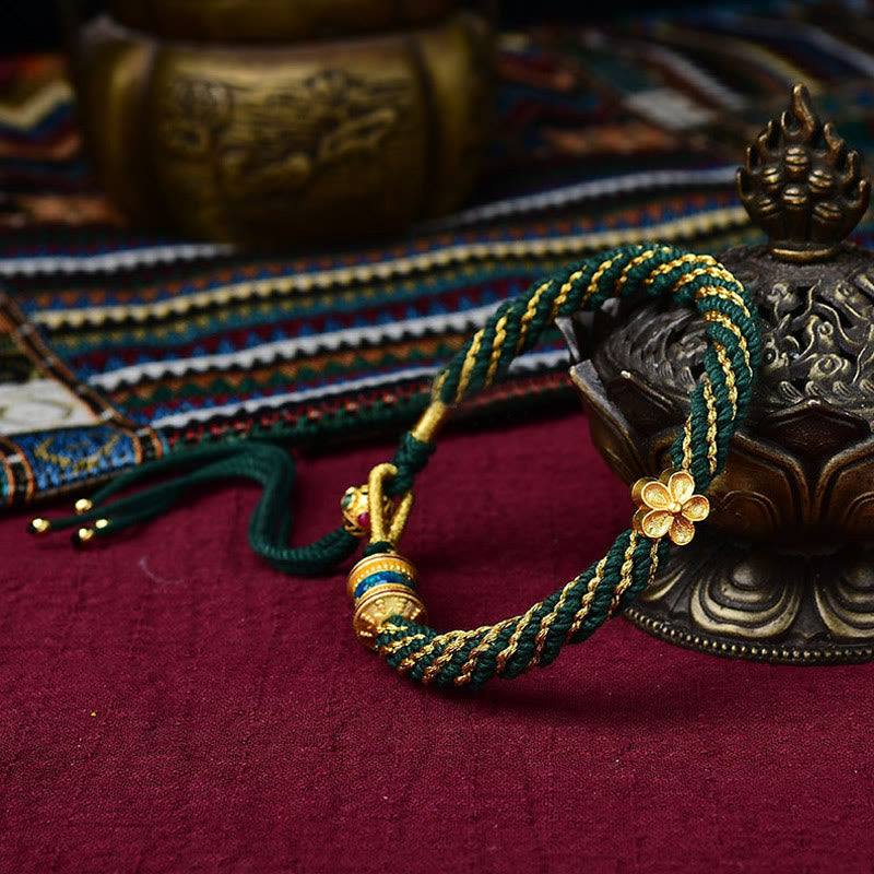 Buddha Stones Tibet Handmade Five God Of Wealth Luck Thangka Amulet Prayer Wheel Flower Charm Weave String Bracelet - image 10