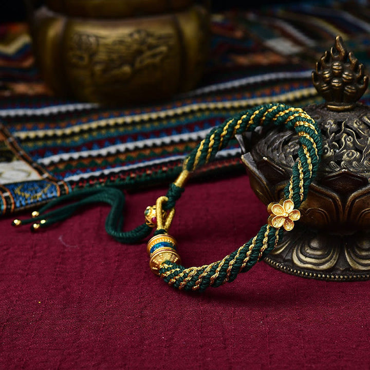 Buddha Stones Tibet Handmade Five God Of Wealth Luck Thangka Amulet Prayer Wheel Flower Charm Weave String Bracelet - image 10