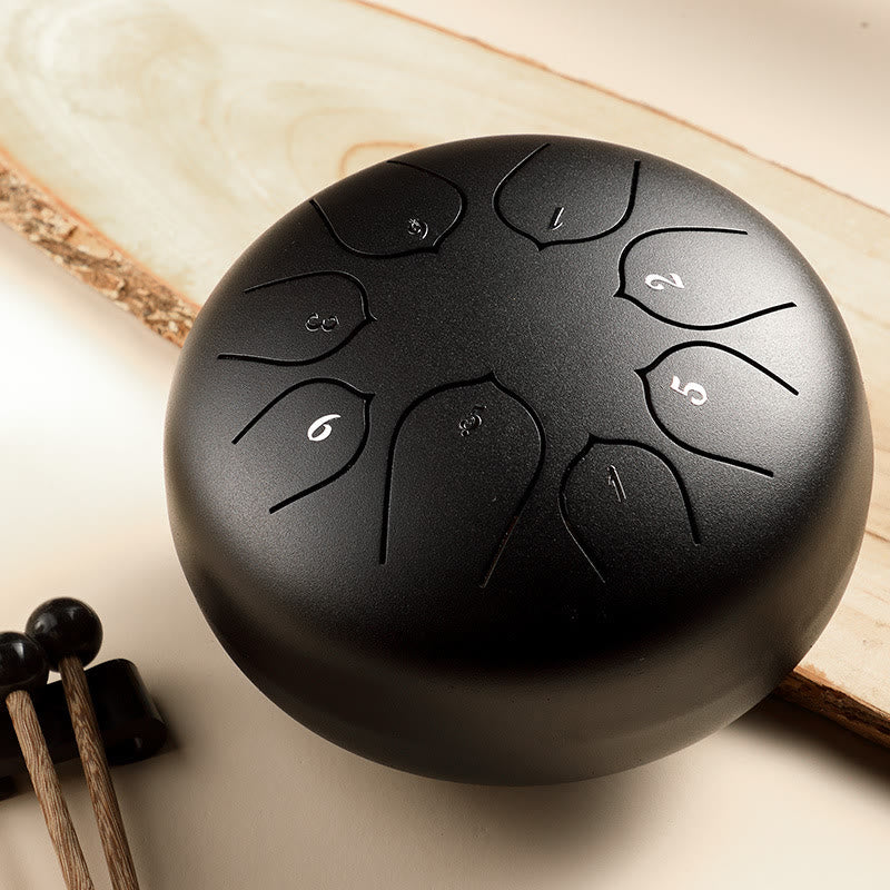 Buddha Stones Steel Tongue Drum Sound Healing Meditation Lotus Pattern Drum Kit 8 Note 6 Inch Percussion Instrument - Black - image 7