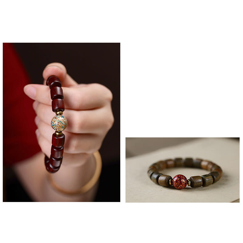 Buddha Stones Natural Green Sandalwood Small Leaf Red Sandalwood Lacquer Bead Peace Bracelet - image 10