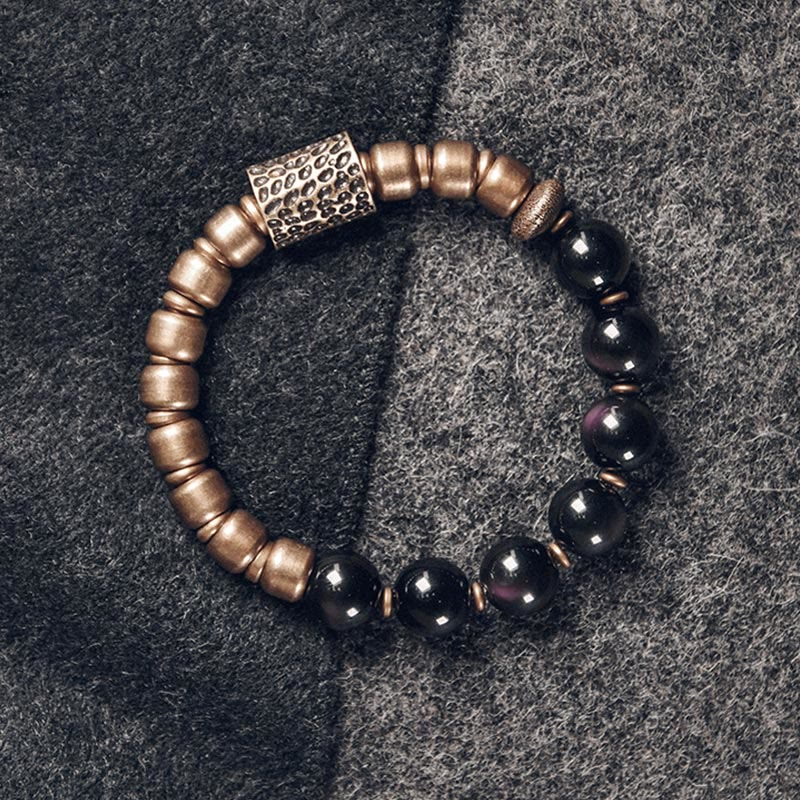 Buddha Stones Lava Rock Stone Rainbow Obsidian Brass Support Healing Bracelet - image 11