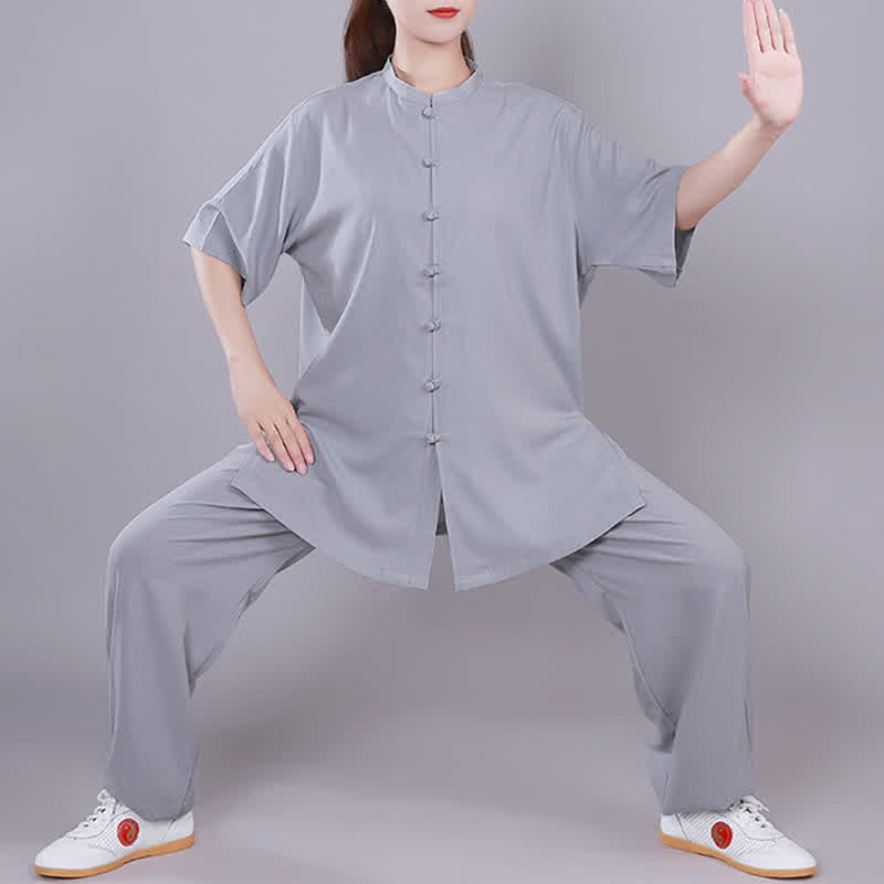 Buddha Stones Tai Chi Qigong Meditation Prayer Spiritual Zen Practice Unisex Cotton Linen Clothing Set - Gray - Short Sleeve - US14，UK/AU18，EU46 (3XL)  - image 23