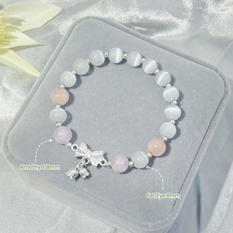 Buddha Stones Cat's Eye Lavender Amethyst Rosette Charm Bracelet - image 4