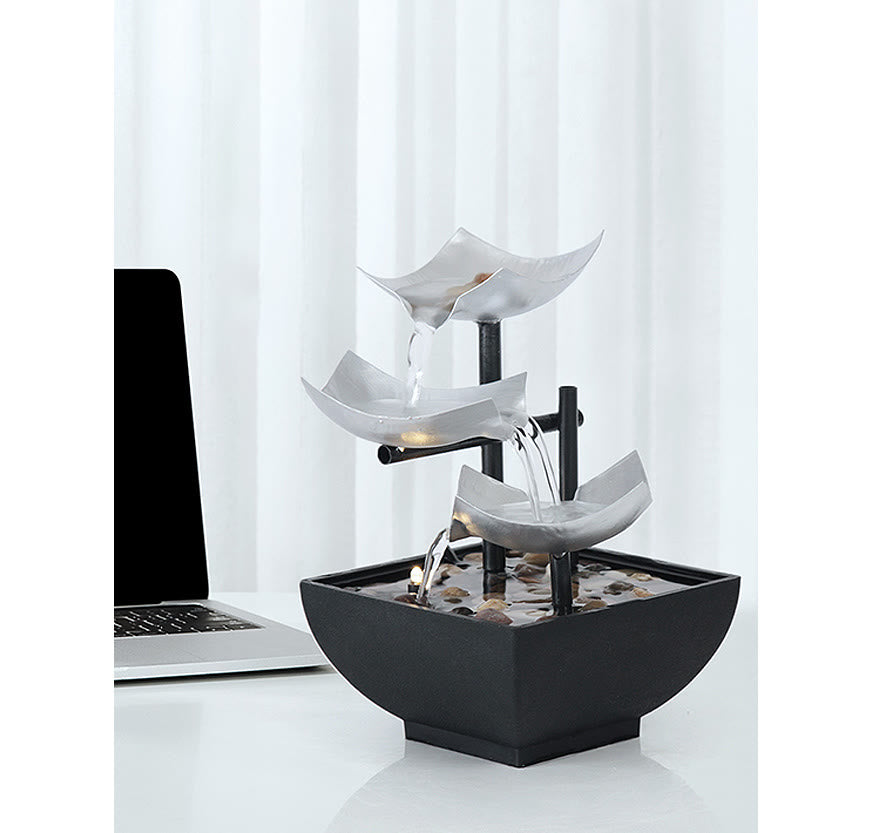 Buddha Stones Three Layers Waterfall Fountain Tabletop Lotus Ornaments With River Rocks Desktop Decoration - image 4