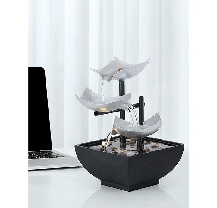 Buddha Stones Three Layers Waterfall Fountain Tabletop Lotus Ornaments With River Rocks Desktop Decoration - image 4