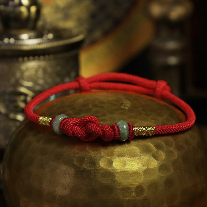 Buddha Stones Red String Jade Luck Fortune Knot Braided Couple Bracelet - image 5