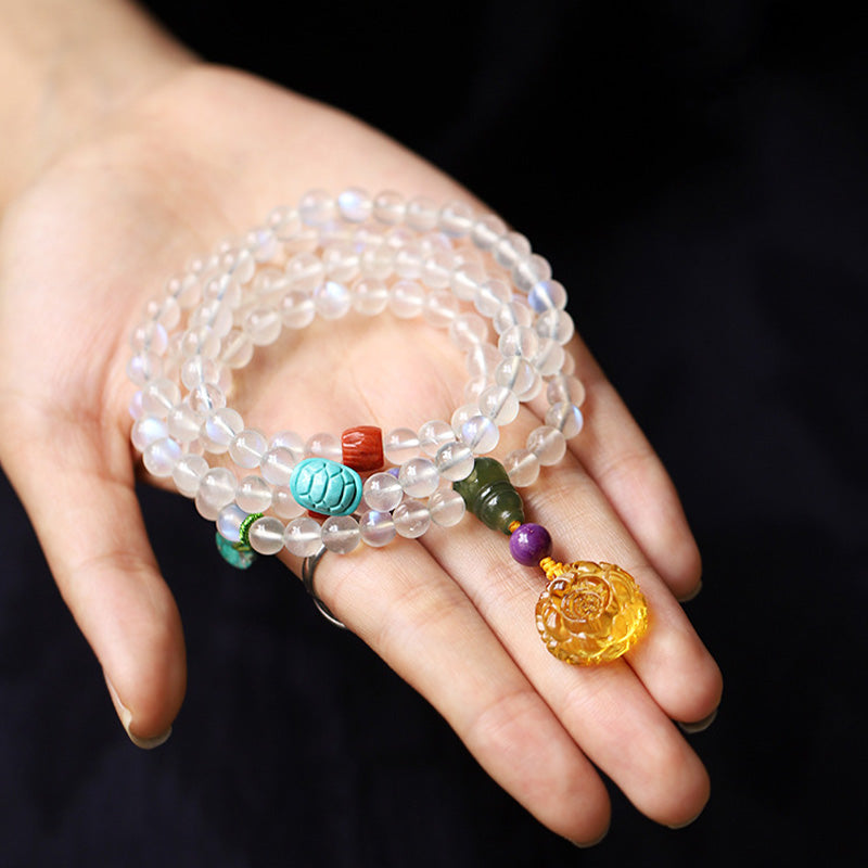 Buddha Stones 108 Mala Beads Moonstone Amber Lotus Turquoise Crystal Healing Bracelet - image 4