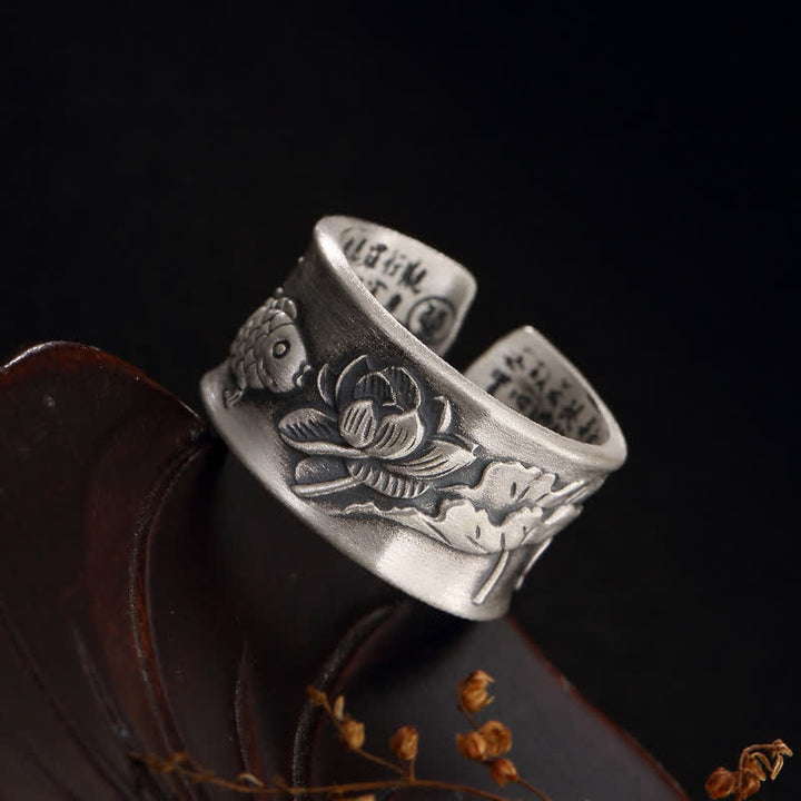 Buddha Stones 999 Sterling Silver Luck Koi Fish Lotus Heart Sutra Wealth Ring - image 15