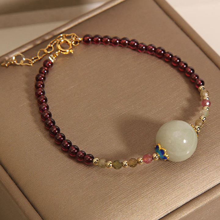 Buddha Stones Garnet Jade Bead Peace Buckle Protection Bracelet - image 1