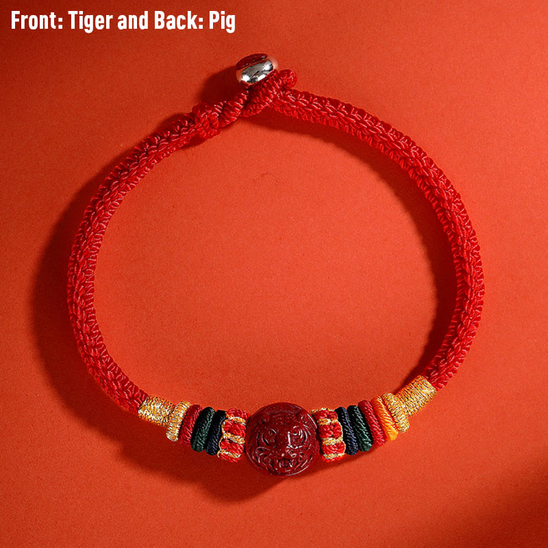 Buddha Stones Year of the Dragon 925 Sterling Silver Chinese Zodiac Cinnabar Auspicious Matches Blessing Bracelet - Tiger - 23cm - image 16