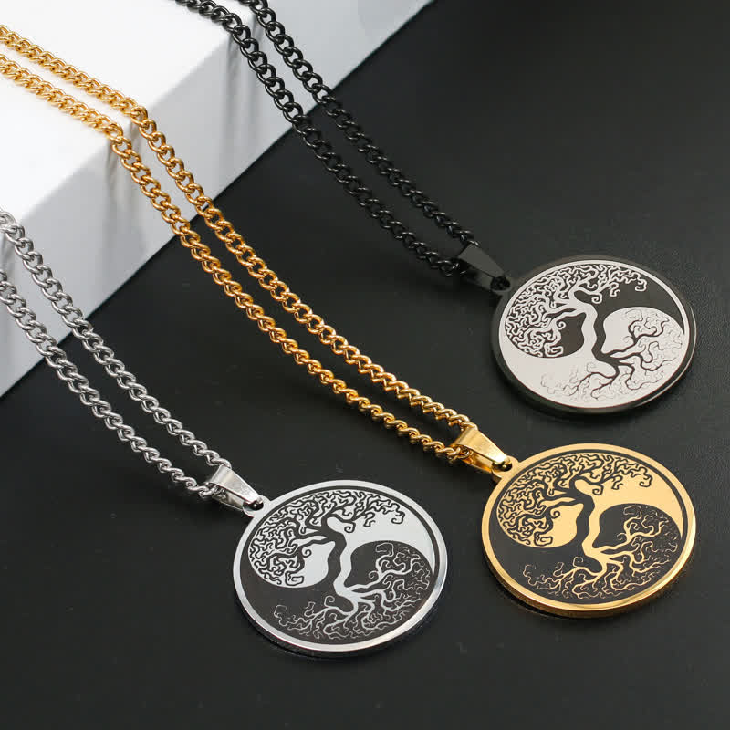 Buddha Stones The Tree of Life Titanium Steel Connection Necklace Pendant - image 1