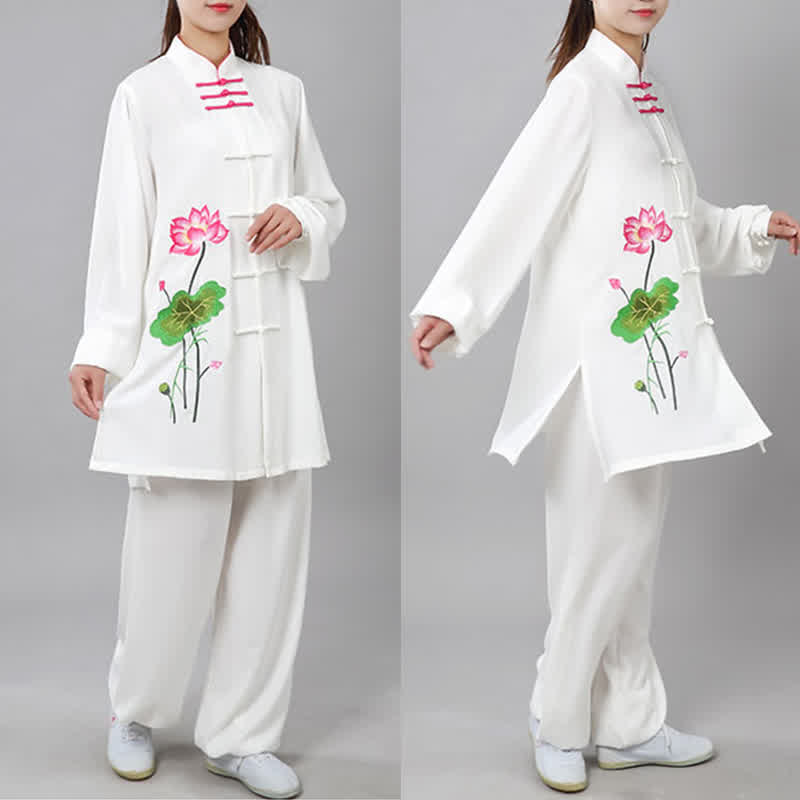 Buddha Stones Lotus Flower Leaf Pattern Tai Chi Meditation Prayer Spiritual Zen Practice Clothing Women's Set - image 3