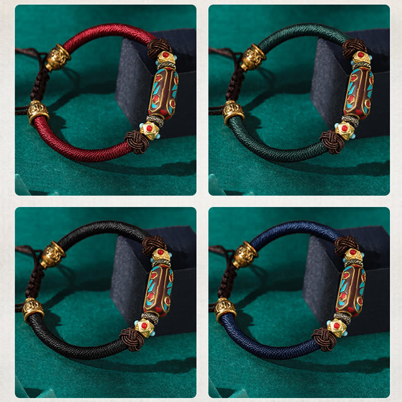 Buddha Stones Handmade Tibetan Turquoise Om Mani Padme Hum Strength Braided Bracelet - image 17