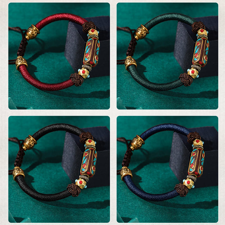 Buddha Stones Handmade Tibetan Turquoise Om Mani Padme Hum Strength Braided Bracelet - image 17