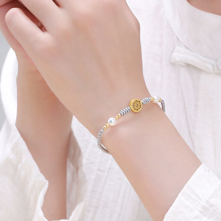 Buddha Stones Copper Coin Fortune Tree Pearl Luck Blue Rope Braided Bracelet - image 31
