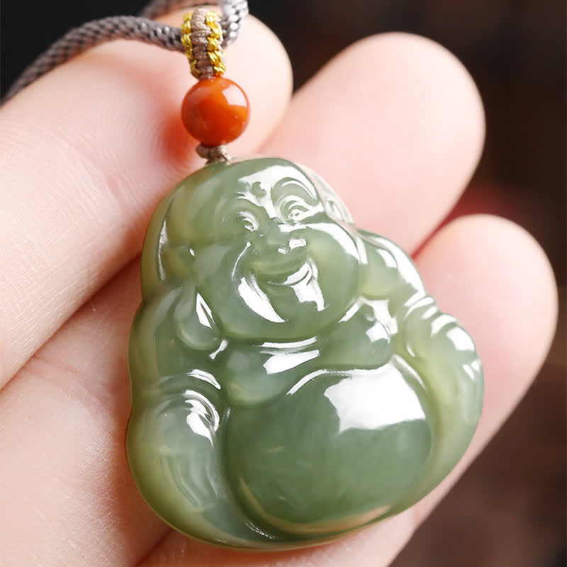Buddha Stones Laughing Buddha Hetian Jade Abundance Necklace String Pendant - image 7