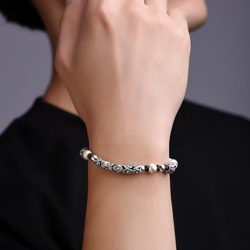 Buddha Stones Tibet Handmade Copper 999 Sterling Silver Auspicious Cloud Wealth String Bracelet - image 4