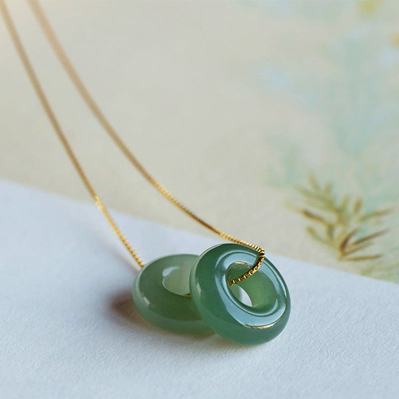 Buddha Stones Natural Round Jade Peace Buckle Luck Abundance Necklace Pendant - image 18