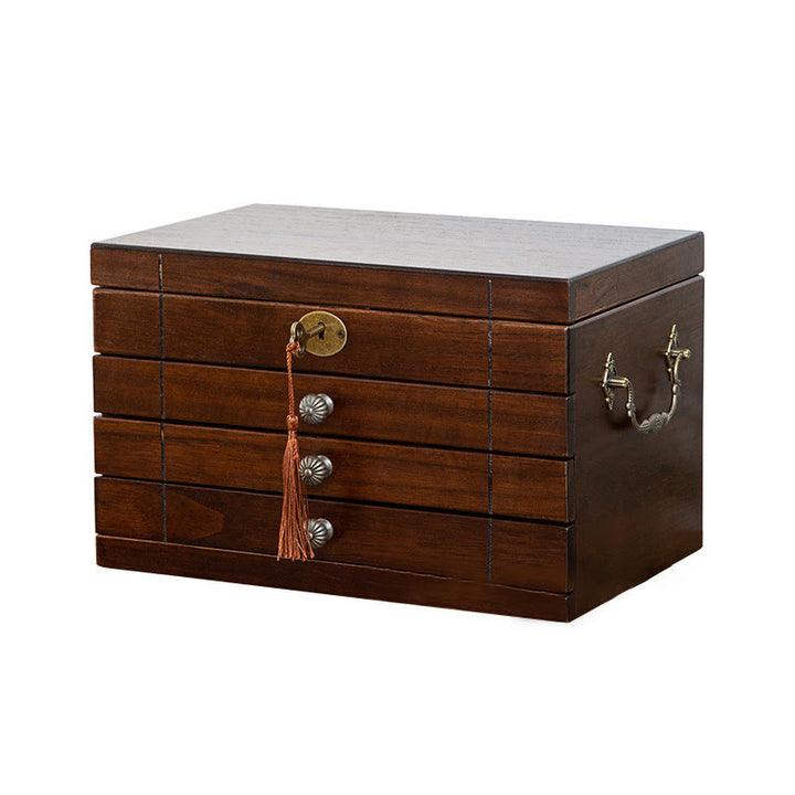 Buddha Stones Retro Solid Wood Jewelry Box Four-Layer Wooden Jewelry Storage Box - image 11