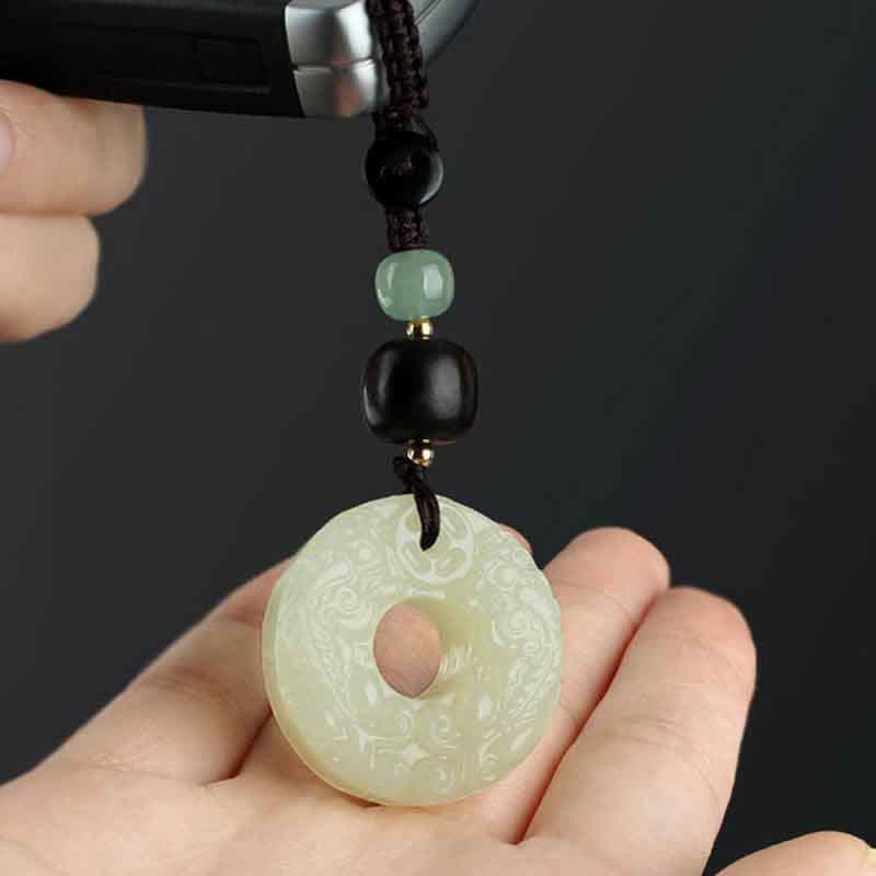Buddha Stones PiXiu Jade Peace Buckle Abundance Wealth Key Chain - image 3