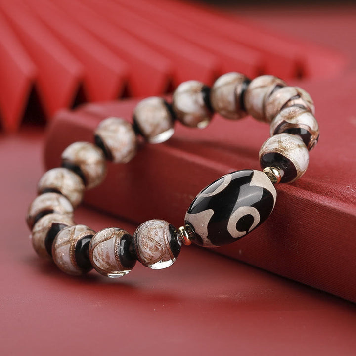 Buddha Stones Tibetan Nine-Eye Dzi Bead Three-eyed Dzi Bead Liuli Glass Bead Wealth Bracelet - Three-eyed Dzi Bead - White Liuli Glass Bead - 14mm - image 20